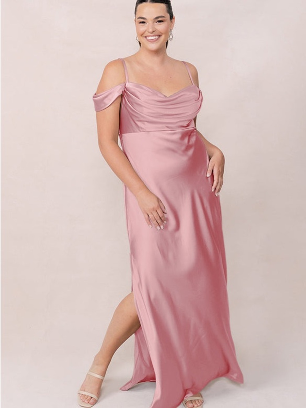 Revelry Sienna Satin Bridesmaid Dress 28 Rosette Pink Formal Gown NWT